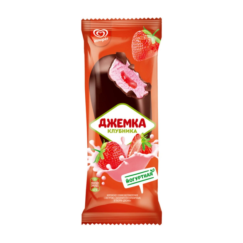 Мороженое ИНМАРКО "Джемка" эскимо йогуртное  в глазури с клубничным джемом 57 г