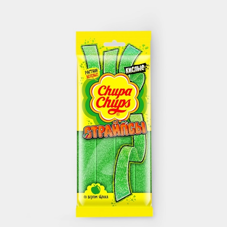 Мармелад жевательный CHUPA CHUPS "Кислые страйпсы" со вкусом яблока 120 г