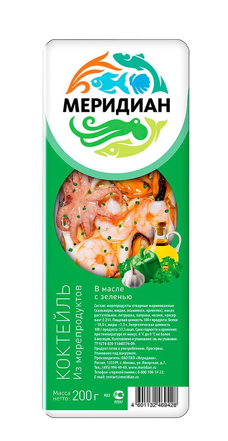 Коктейль из морепродуктов МЕРИДИАН с зеленью  в масле 200 г
