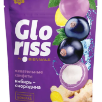 Жевательные конфеты BIENNALE "Gloriss Jefrutto" в шоколаде со вкусом имбирь-чёрная смородина 75 г