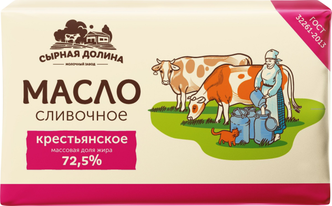 Масло сливочное СЫРНАЯ ДОЛИНА "Коровка. Крестьянское" 180 г 82,5%