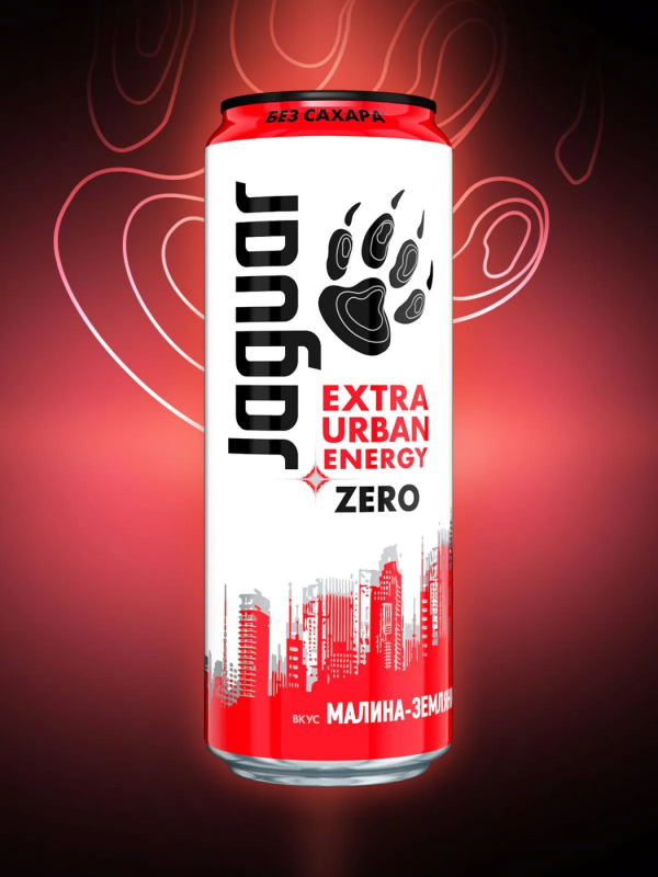 Напиток энергетический JAGUAR Экстра Урбан Энерджи Зеро вкус малина-земляника 0.44 л ж/б