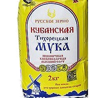 Мука РУССКОЕ ЗЕРНО "Кубанская Тихорецкая" пшеничная хлебопекарная высший сорт 2 кг