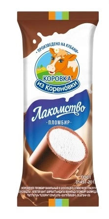 Мороженое КОРОВКА ИЗ КОРЕНОВКИ "Кубанская лакомка" пломбир в шоколадной глазури 90 г 15%