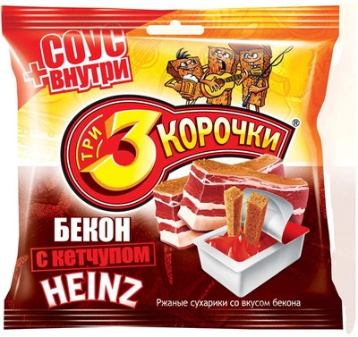 Сухарики ТРИ КОРОЧКИ ржаные бекон с кетчупом 60 г