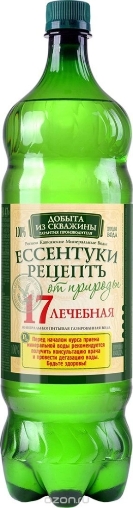 Вода минеральная РЕЦЕПТЪ ОТ ПРИРОДЫ "Ессентуки №17" лечебная газированная 0,45 л