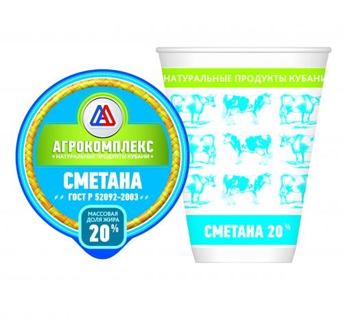 Сметана АГРОКОМПЛЕКС 180 г 20% стакан