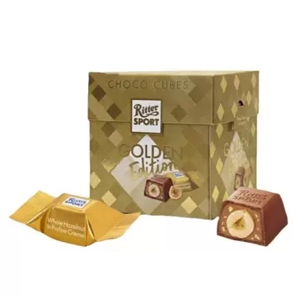 Конфеты Ritter Sport Gold Edition из молочного шоколада с цельным орехом и начинкой пралине, 148 г