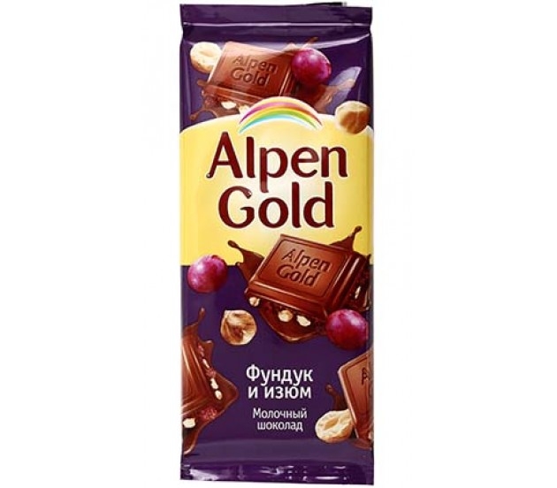 Шоколад AlPEN GOLD молочный  фундук и изюм 85 г