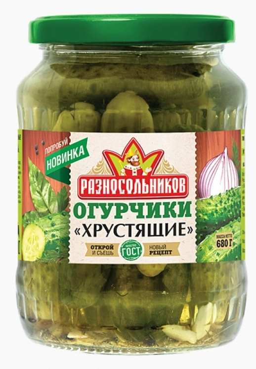 Огурцы РАЗНОСОЛЬНИКОВ "Хрустящие" маринованные 680 г
