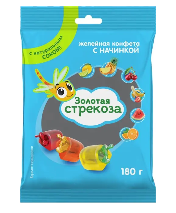 Конфеты "Золотая стрекоза" желейные  ассорти 180 г
