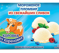Полено мороженое КОРОВКА ИЗ КОРЕНОВКИ "Пломбир" ванильное 400 г 15%