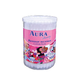 Ватные палочки AURA уп.100 /пласт. стакан/