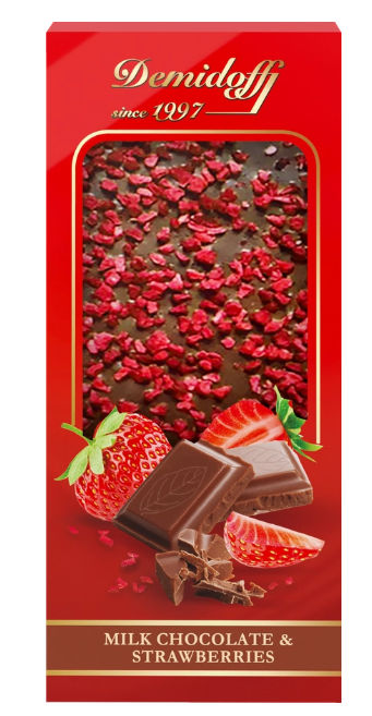 Шоколад DEMIDOFF молочный с кусочками сушеной клубники 80 г