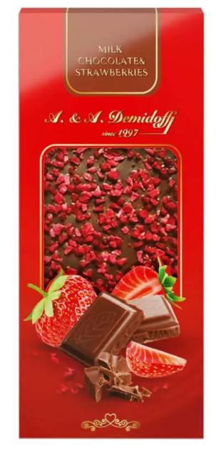 Шоколад DEMIDOFF молочный с кусочками сушеной клубники 80 г